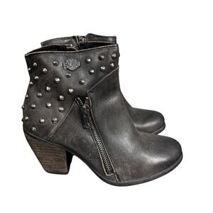 Harley Davidson Wexford Grey Studded Leather Ankle Boots Women's Size 7M moto